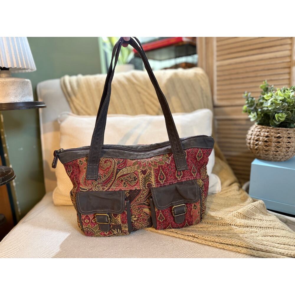 Fossil Tapestry Shoulder Bag - Red/Brown Paisley - Vintage